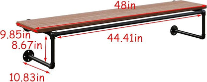 Clothes Rack 48in, Wall Mounted Garment Racks with Real Wood Shelf, Heavy Duty Hanging Clothes Rack, Multi-Purpose Hanging Rod, Space-Saving Closet Storage