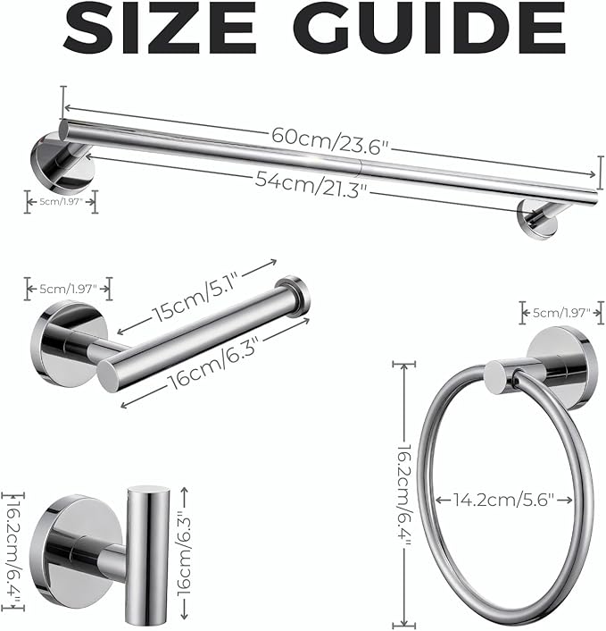 Brushed Nickel 5 Piece Bathroom Hardware Set, SUS304 Stainless Steel Lightweight 24 Inch Bath Towel Bar Set