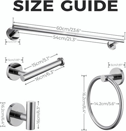 Brushed Nickel 5 Piece Bathroom Hardware Set, SUS304 Stainless Steel Lightweight 24 Inch Bath Towel Bar Set