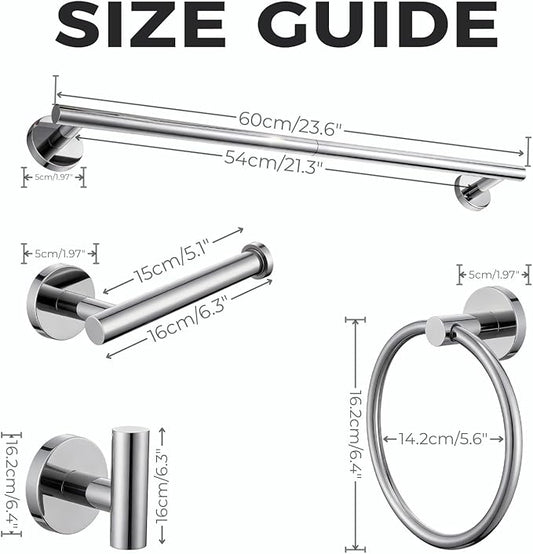 Brushed Nickel 5 Piece Bathroom Hardware Set, SUS304 Stainless Steel Lightweight 24 Inch Bath Towel Bar Set