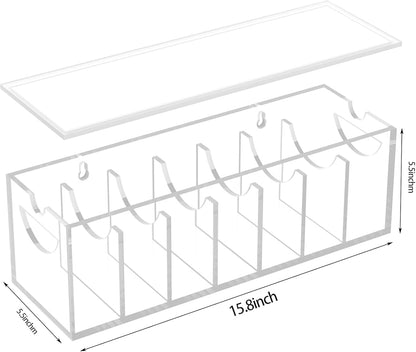 ZhiYo-Life Acrylic Belt Organizer with Dust Cover – Clear Belt Storage Box for Closet or Drawer, Belt and Tie Display Holder Case with 7 Compartments for Men and Women