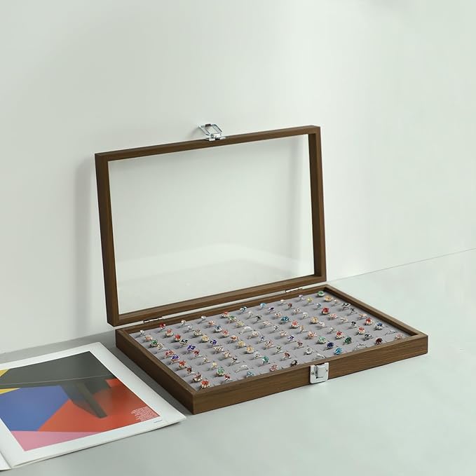 Stratalife Ring Organizer Wood Jewelry Box Ring Holder 100 Slot Jewelry Case Vintage Storage Display Tray for Multiple Rings