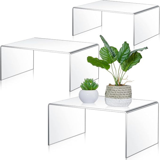 3 Pcs Extra Large 12,11,10.25 Inch Acrylic Display Risers Clear Acrylic Shelf Riser Display Stands 5 mm Thick Rectangular for Collectibles Figures