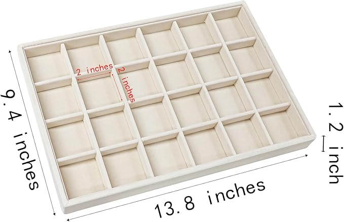 Stratalife Jewelry Organizer 24 Grid Drawer Organizer Jewelry Tray Stackable Jewelry Organizer for Drawer Earrings Storage Necklace Ring Bracelet Holder (Beige)