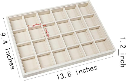 Stratalife Jewelry Organizer 24 Grid Drawer Organizer Jewelry Tray Stackable Jewelry Organizer for Drawer Earrings Storage Necklace Ring Bracelet Holder (Beige)