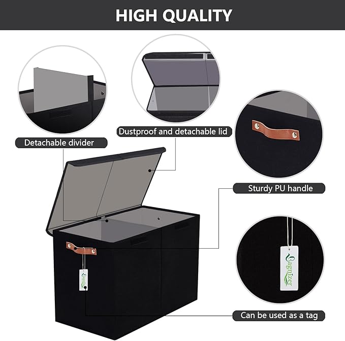 Large Toy Storage Box with Lids, Collapsible Sturdy Baby Storage Organizer Chest Bin Basket for Kids, Boys, Girls, Playroom, Nursery, Bedroom, Closet 25"x13"x16" (Black)