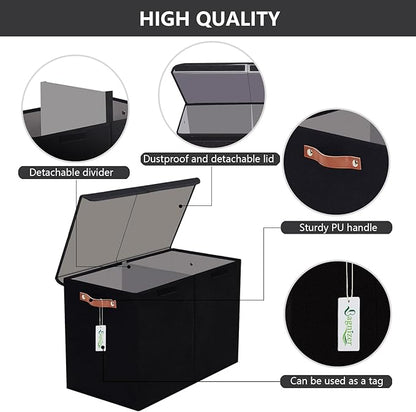Large Toy Storage Box with Lids, Collapsible Sturdy Baby Storage Organizer Chest Bin Basket for Kids, Boys, Girls, Playroom, Nursery, Bedroom, Closet 25"x13"x16" (Black)