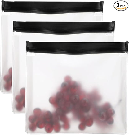 PATIKIL 10"x2"x7.3" Reusable Freezer Bag, 3 Pcs Leakproof Zip Food Storage Stand Up Bags Fridge Snack Vegetable Fruit Ice Container for Long-Lasting Freshness, Black
