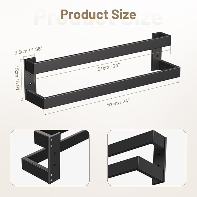 TNOMS Double Towel Bar,Towel Holder for Bathroom Stainless Steel Towel Rack Wall-Mounted Bathroom Towel Bar 24-Inch Bathroom Hardware Accessories,Matte Black