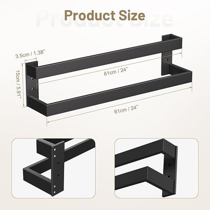 TNOMS Double Towel Bar,Towel Holder for Bathroom Stainless Steel Towel Rack Wall-Mounted Bathroom Towel Bar 24-Inch Bathroom Hardware Accessories,Matte Black