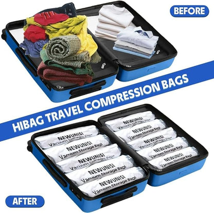 12 Pack Compression Bags for Travel, Roll Up Reusable Travel Space Saver Vacuum Storage Bags for Luggage, Camping, and Storage (No Vacuum or Pump Needed).