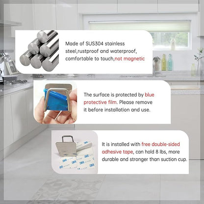 LEFTSTARER 8 Pack Sink Sponge Holder for Kitchen Sink Premium SUS304 Stainless Steel Rustproof Waterproof Quick Drying Small Strong Adhesive Sponge Holder