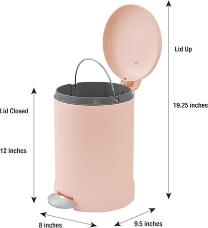 Glad Small Trash Can, 1.2 Gallon | Round Stainless Steel Garbage Bin with Soft Close Lid & Step Foot Pedal | Metal Waste Basket with Removable Inner Bucket, Rust