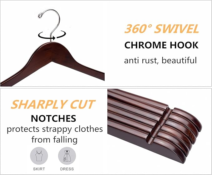 Amber Home 20 Pack Vintage Wood Coat Hangers, Walunt Wooden Suit Hangers with Non Slip Pant Bar, Clothes Hangers for Jacket, Bridal (Retro, 20)