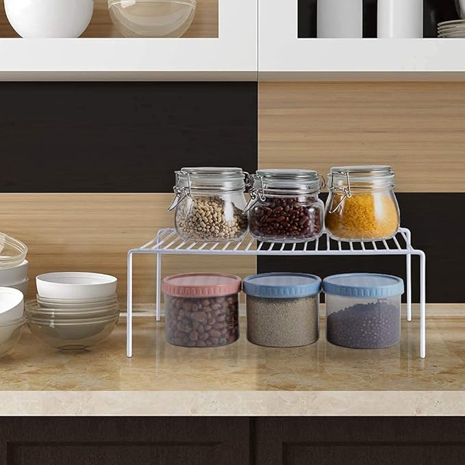 Redrubbit Medium (13 x 9. 4 Inch) Cabinet Storage Shelf Rack, Rustproof Kitchen Counter and Cabinet Shelf, Storage Rack Organizer for Kitchen, Fridge, Cabinet, Bathroom, Set of 4