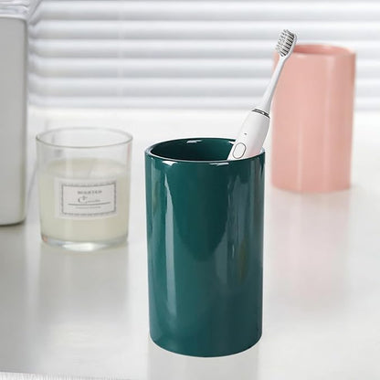 AHUDKKY Green Ceramic Toothbrush Holders, Electric Toothbrush Holder for Toothbrushes and Toothpaste,Tumbler Cups Reusable Toothbrush Mouthwash Cup(300ml)