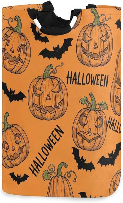 Laundry Hamper Basket Halloween Bats Pumpkin Orange Storage Basket Collapsible Clothes Hamper with Handle Decorative Blanket Basket for Living Room Toys Pillows Clothes