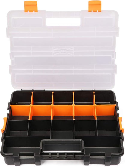 CASOMAN Tool Box Organizer Interlocking Black Small Parts Organizer for Fasteners and Crafts w/Removable Dividers (2 Piece Pack)