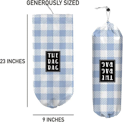 Plastic Bag Holder,Reusable And Washable Grocery Bag organizer,for Home Kitchen Travelling Camping Decor, use 1 Pack, Blue And White Checkered Pattern