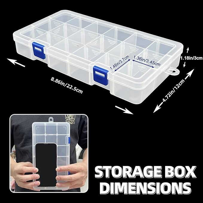 DUOFIRE Plastic Organizer Container Storage Box Adjustable Divider Removable Grid Compartment for Jewelry Beads Earring Tool Fishing Hook Small Accessories(18 grids, Pink X 2)