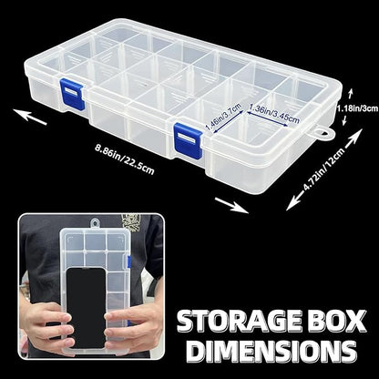 DUOFIRE Plastic Organizer Container Storage Box Adjustable Divider Removable Grid Compartment for Jewelry Beads Earring Tool Fishing Hook Small Accessories(18 grids, Pink X 2)