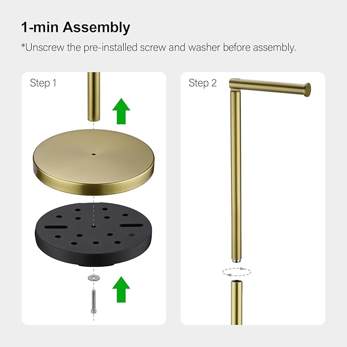 BAGNOLUX Bathroom Toilet Paper Holder Stand with Reserve, SUS304 Stainless Steel Rustproof Pedestal Tissue Roll Holder Heavy Duty, Brushed Light Yellow Gold