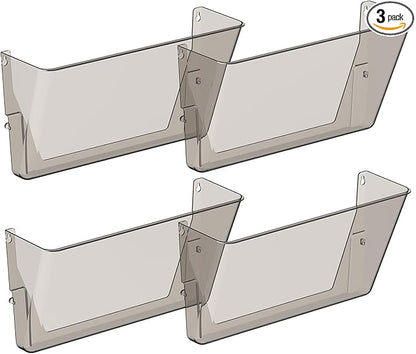 Clear Acrylic Single Pocket, Plastic Hanging Wall Mount File Holder for Office Home (Gray, 4 Pack)