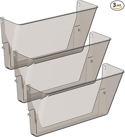 Clear Acrylic Single Pocket, Plastic Hanging Wall Mount File Holder for Office Home (Gray, 3 Pack)