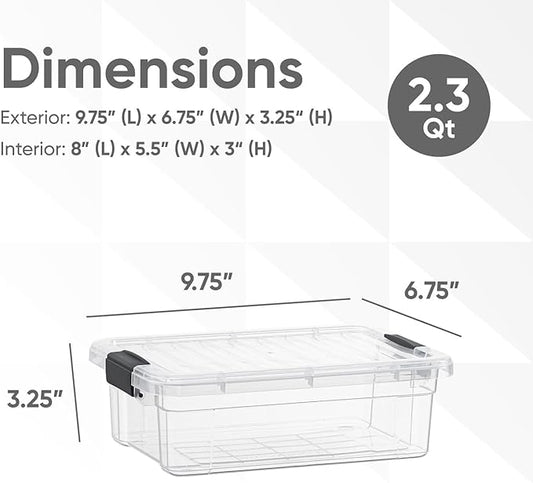 Superio Storage Bins with Lids- 6 Pack, 2.3 Qt Clear Boxes for Organizing, Stackable Plastic Containers- BPA Free, Non-Toxic, Odor Free, Organizer for Home, Office, Dorm