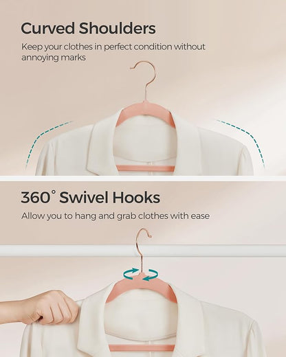 SONGMICS Velvet Hangers 100 Pack, Non-Slip Clothes Hangers with Shoulder Notches, Pants Bar, 360° Swivel Hook, Space-Saving, for Closet, Jelly Pink UCRF029R100