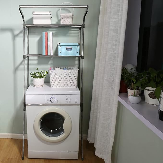 BAOYOUNI Bathroom Space Saver Over The Toilet Storage Rack Shelf Above Washing Machine Standing Organizer 2-Tier 26.77 W X 19.48 D X 68.11 H Inches, Grey
