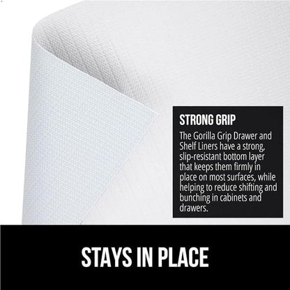 GORILLA GRIP DripGuard Shelf Liner, Non Adhesive Drawer and Kitchen Cabinet Protector, Slip Resistant BPA Free Smooth Surface Plastic Liners for Cabinets, Bathrooms, Closets, 12x240 Inch, White