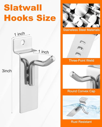1" Slatwall Hooks, 30 Pack Slat Wall Accessories Hanging Display Hooks for Retail Home Efficient Storage, Sliver