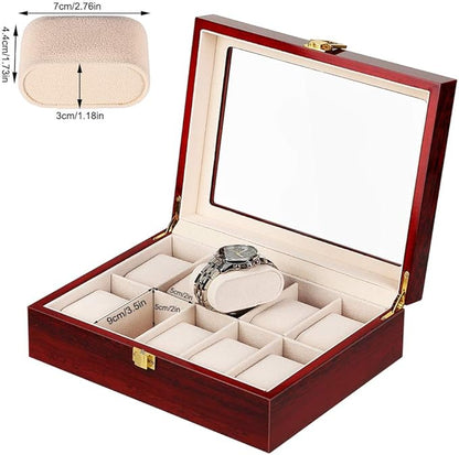 Uten Watch Box, 12 Slot Wooden Watch Case with Removable Watch Pillow, Metal Clasp Watch Display, Watch Box Organizer for men and women.