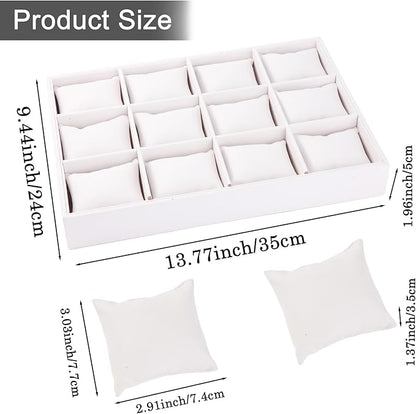 Polmart Stackable 12-Grid Jewelry Tray with Pillow, White Leatherette (2-Pack)