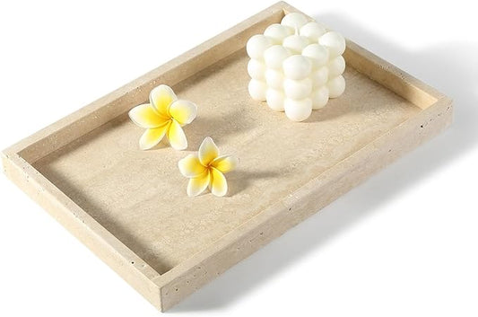 Koville Roman Travertine Tray, 12x8 Coffee Table Vanity/Decorative Tray for Jewerly, Watch, Perfume Candle Storage for Bedroom/Bathroom/Kitchen Countertop