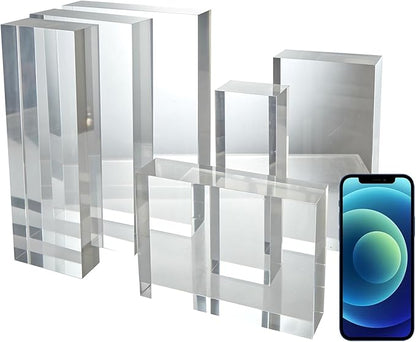 CiaoHER 2in Thickness Solid Acrylic Cube Display Block Clear Polished Pedestal Stand Riser Solid Base 2" x 5" x 10", 1 Pack