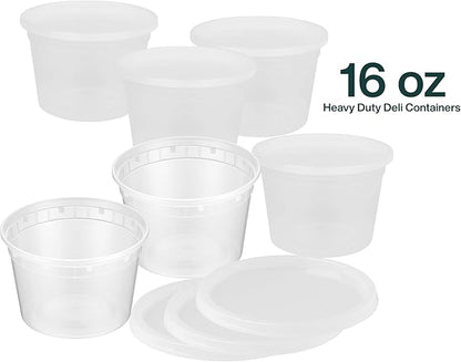 ProTakeOut 16oz [50 set] Heavy Duty Plastic Deli Container | BPA-Free Food Storage with Airtight Leak‑Proof Lids | Microwave, Freezer & Dishwasher Safe – Stackable, Bulk Reusable Soup & Meal Prep Tub
