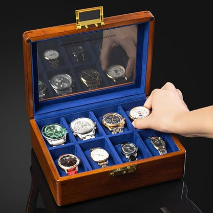 Bescott Solid Wood Watch Box 8 Slots With Glass Lid Walnut Collection Case For Men Women Luxury Wooden Display Organizer Storage Holder