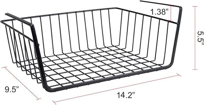 Undershelf Storage Basket Under Shelf Wire Basket Household Metal Under Shelf Hanging Storage Bin Basket Slides Under Shelves for Storage Space Saving for Kitchen Pantry Bookshelf (Medium, 2 PCS)