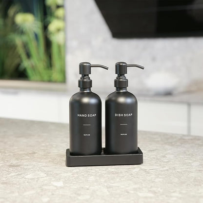 Prus Waso Matte Black Soap Dispenser Set, Kitchen Soap Dispenser Set with Black Stainless Steel Pump, Perfect for Kitchen Decor and Accessories. (Black)