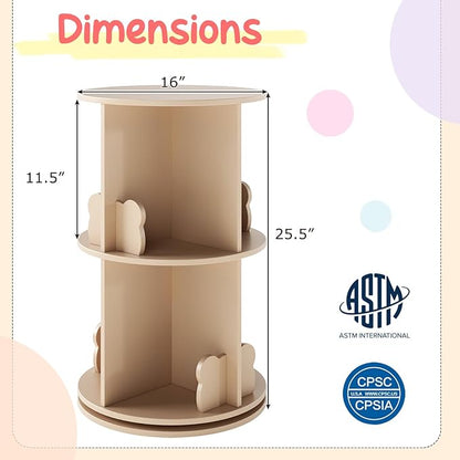 HONEY JOY Kids Rotating Bookshelf, Wooden Spinning Small Corner Organizer w/Baffles, 360°Display Standing Toddler Bookshelf, Narrow Storage Rack, Montessori Book Shelf for Nursery, Playroom (Coffee)