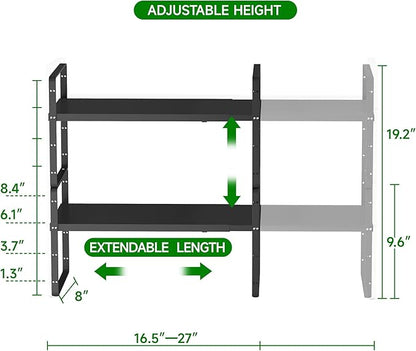 LOCVCDA Expandable Cabinet Organizer Shelf, Adjustable Height Organizer Riser for Kitchen Cabinet Spice Rack Locker Pantry Cupboard Under Sink Countertop Desk Organization Metal Stackable Shelves