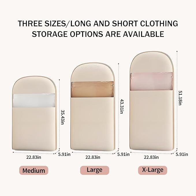 Space Saving Hanging Garment Bag with Self-Compression Zipper 43Inch Closet Organizer for Down Coats, Jackets & Travel Protable Storage Dustproof Wardrobe Storage Bags (Large)