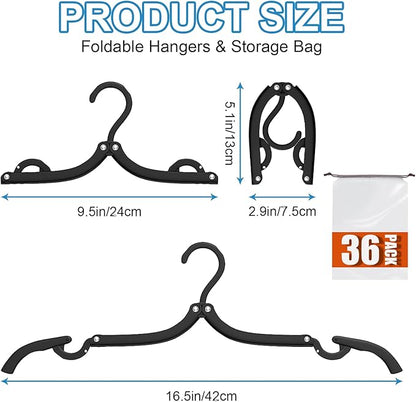 36 PCS Travel Hangers - Cruise Ship Essentials Portable Folding Clothes Hangers Travel Essentials Foldable Clothes Drying Rack for Travel (Black)