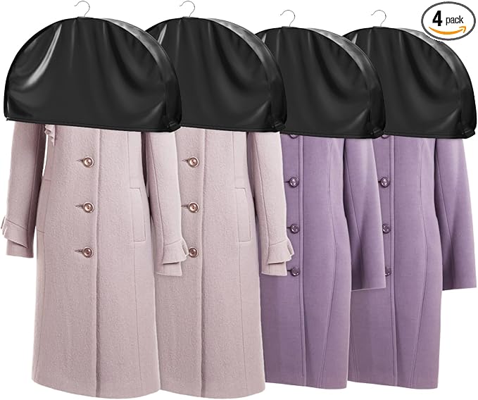 Univivi 12 Inch Satin Shoulder Covers for Clothes (Set of 4) Breathable Shoulder Garment Dust Cover Closet Suit Protects for Suit, Coats, Jackets - Black