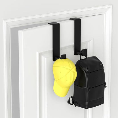 VINHOLD Over The Door Hooks, Door Hanger Hooks for Hanging Heavy Duty, Hat Organizer Coat Rack Towel Hooks for Bathroom, Door Rack for Bedroom Entryway Office (Black, 2 Pack, Fits 1-3/4" Thick Door)