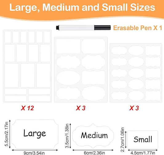 273 Pcs Labels for Jars, Waterproof Reusable Chalkboard Labels for Food Containers, Bottles, Blackboard Stickers with 1 Erasable Chalk Marker (White)