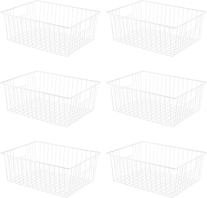Freezer Organizer Bins, Upright Freezer Baskets for 16, 17, 21 cu.ft Standup Freezer, Wire Storage Baskets with Built-in Handles, 6Pcs, White