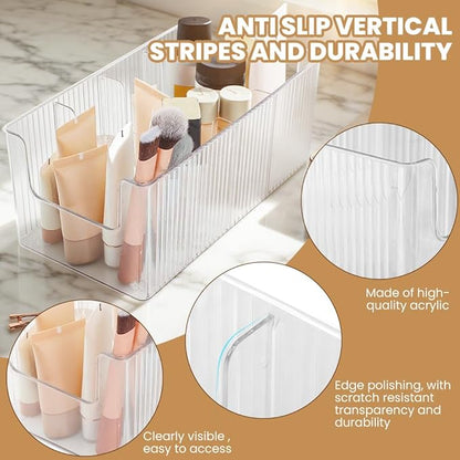 Acrylic Belt Organizer, 2 Pack Clear Stackable Belt Holder for Closet Drawer Storage 4 Compartments with Removable Dividers, Multi-Purpose Display Bins with Inserts for Ties,Socks